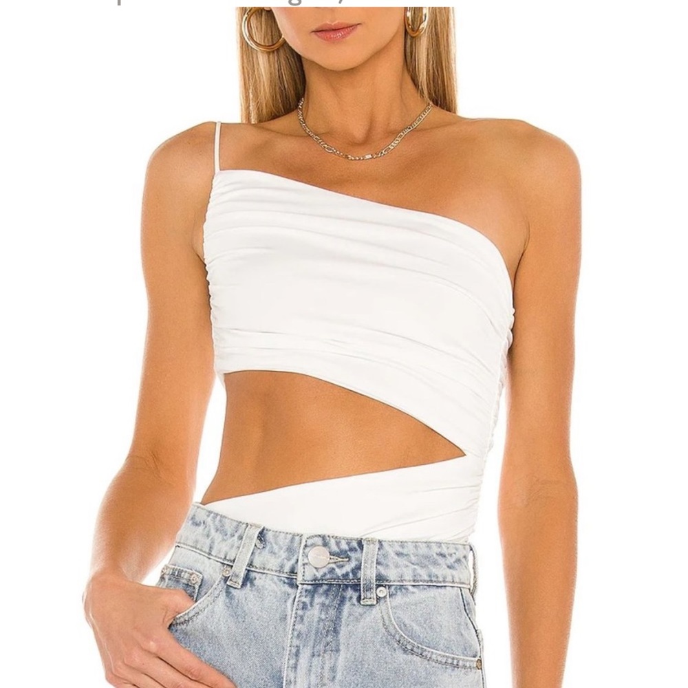 Superdown White One Shoukder Bodysuit with cut out detail